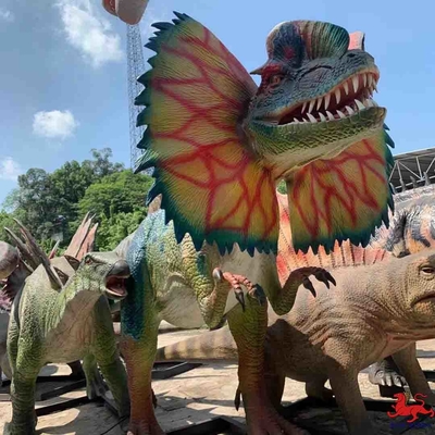 Good price Tema Parkı Ekipmanları Gerçekçi Animatronik Dinozor Modeli Dilophosaurus Heykeli çevrimiçi