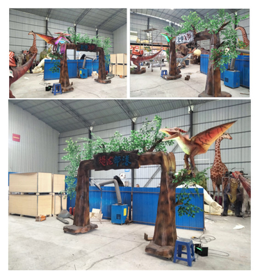 Rgb Işıklı Tema Parkı İçin Ağaç Kapısı Dinozor Kabilesi